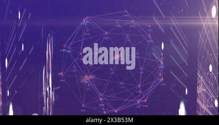 Image of digital interface data processing with globe of network of connections spinning Stock Photo