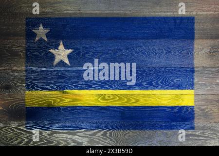 Curacao flag on rustic old wood surface background Stock Photo