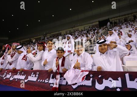 Doha, Qatar. 25th Apr, 2024. Qatar fans Football/Soccer : AFC U23 Asian Cup Qatar 2024 Quarter-final match between Qatar - Japan at Jassim Bin Hamad Stadium in Doha, Qatar . Credit: Yohei Osada/AFLO SPORT/Alamy Live News Stock Photo