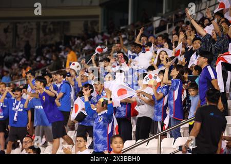 Doha, Qatar. 25th Apr, 2024. Japan fans Football/Soccer : AFC U23 Asian Cup Qatar 2024 Quarter-final match between Qatar - Japan at Jassim Bin Hamad Stadium in Doha, Qatar . Credit: Yohei Osada/AFLO SPORT/Alamy Live News Stock Photo