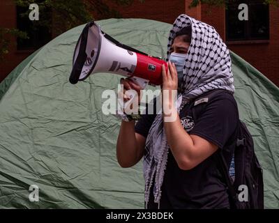 Washington, District Of Columbia, USA. 25th Apr, 2024. Students and community members rally amidst a tent encampment on The George Washington University campus in support of Gaza and Palestine. (Credit Image: © Sue Dorfman/ZUMA Press Wire) EDITORIAL USAGE ONLY! Not for Commercial USAGE! Stock Photo