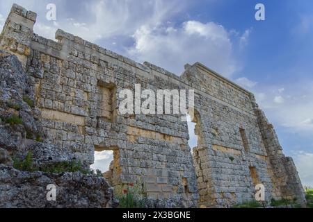 Ruins of the Roman theatre of the archaeological site of the ancient city of Acinipo in the Serrania de Ronda, Malaga, Spain Stock Photo