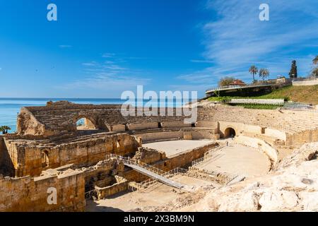 Ancient Roman amphitheatre, United Nations World Heritage Site in Tarragona, Spain Stock Photo