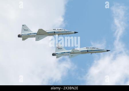 NASA T-38A Talon Jet Fly-by of Shuttle Landing Facility Stock Photo