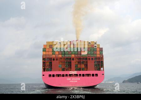 The One Amazon container ship heading to the port of Hong Kong Stock ...