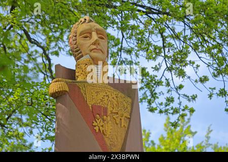 Sculpture and monument to French Marshal Michel Ney, uniform and medals, detail, Vauban Island, Vaubaninsel, Saarlouis, Saarland, Germany Stock Photo