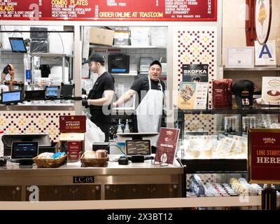 Burrito stand at the Grand Cendtral Market, the food hall of New York's Central Station, Midtown Manhattan, New York City, USA Stock Photo