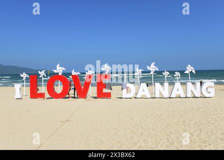 I Love Da Nang sign on the beach in Da Nang, Vietnam. Stock Photo