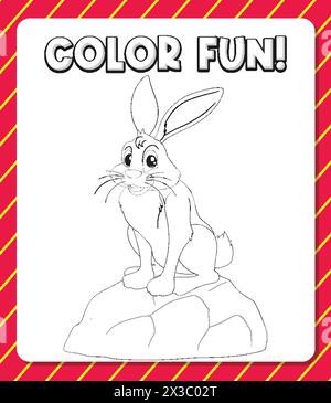 Coloring page featuring a rabbit on a rock. Stock Vector