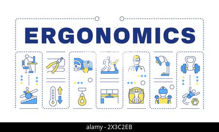 Ergonomics blue word concept isolated on white Stock Vector