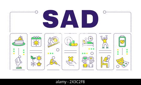 SAD red word concept isolated on white Stock Vector
