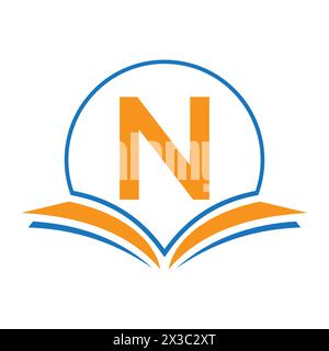 Monogram Education Logo On Letter N Concept With Open Book Icon Stock Vector