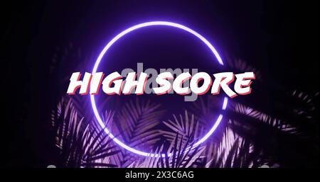Image of high score text over neon pattern Stock Photo