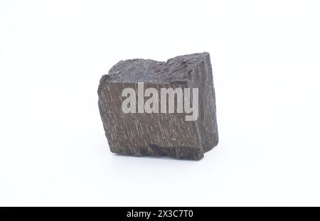 Basalt obsidian is the most common volcanic rock type on Earth, making up over 90 percent of all volcanic rock on the planet, isolated on white backgr Stock Photo