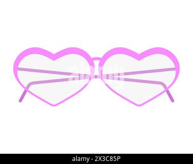 Heart shaped glasses. Isolated vector clipart with transparent lenses. Pink color. Clear white background. Stock Vector