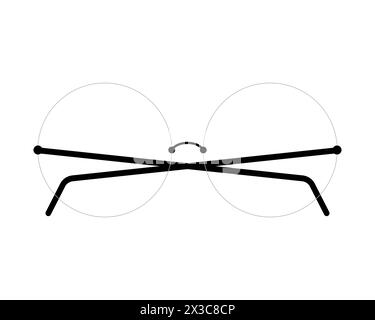 Rimless glasses with round transparent lenses. Isolated vector clipart on clear white background. Stock Vector