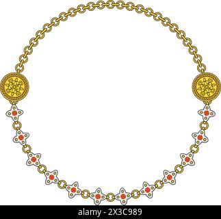 Round Chain frame. Circle chains border. Boho bracelet Stock Vector