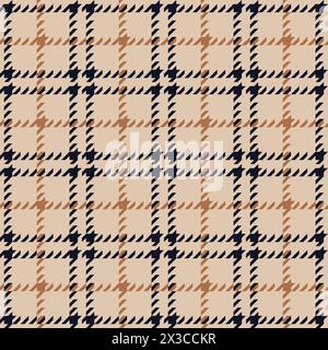 Classic tweed plaid style pattern. Geometric check print in beige and blue color. Classical English background Glen plaid for textile fashion design. Stock Vector