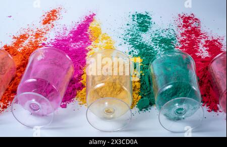 Holly Powder Color Fun Fun, holi festival and holidays concept - Funny woman covered with ...