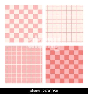 Abstract groovy backgrounds. Hippie square backdrops. Y2k aesthetic. Twisted design in pink and red colors. Retro psychedelic vector illustration Stock Vector