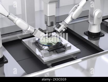 Semiconductor Silicon Wafer Probe testing process. 3D rendering image. Stock Photo