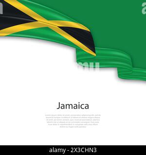 Waving ribbon with flag of Jamaica. Template for independence day poster design Stock Vector