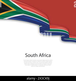 Waving ribbon with flag of South Africa. Template for independence day poster design Stock Vector