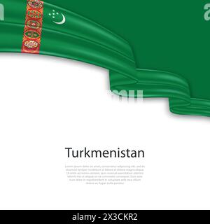 Waving ribbon with flag of Turkmenistan. Template for independence day poster design Stock Vector