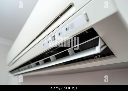 empty wall mounted white color inverter air conditioner Stock Photo