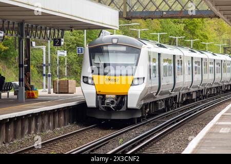 Thameslink is a mainline route on the British railway network, running from Bedford, Luton, St Albans City, Peterborough, Welwyn Garden City, London Blackfriars and Cambridge via central London to Sutton, Orpington, Sevenoaks, Rainham, Horsham, Three Bridges, Brighton and East Grinstead. Stock Photo