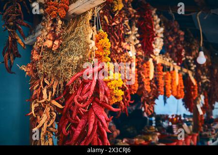 Dried hot peppers Stock Photo