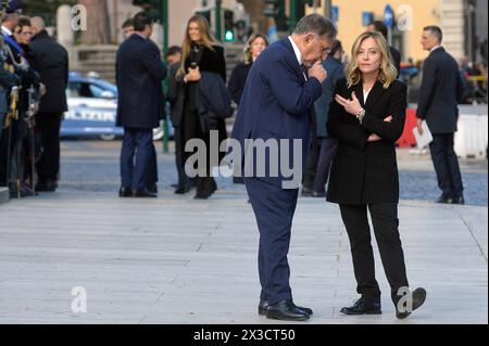 Italy, Rome, April 25, 2024 : 25 April Liberation Day, Ceremony at the Altar of the Homeland, in the picture The Prime Minister Giorgia Meloni and the Stock Photo