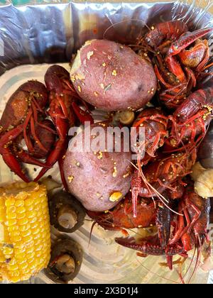 Colorful, spicy seafood boil ready to be enjoyed Stock Photo