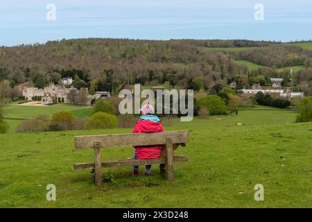 Magnificent view on the South Downs looking down onto West Dean College and Gardens in the heart of West Sussex Stock Photo