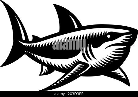 Shark Animal Woodcut Vintage Style Icon Mascot Stock Vector