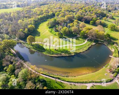 aerial view of beckenham place park has a large open water swimming lake near beckenham london Stock Photo