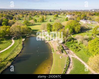 aerial view of beckenham place park has a large open water swimming lake near beckenham london Stock Photo