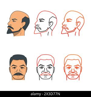 Soviet leaders Lenin and Stalin icon set. Communism, Russian revolution. Vector illustration Stock Vector