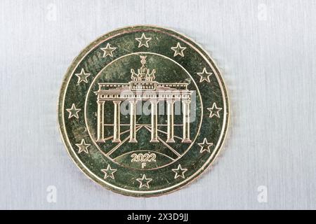 Brandenburg Gate on a 50 cent coin, Germany Stock Photo