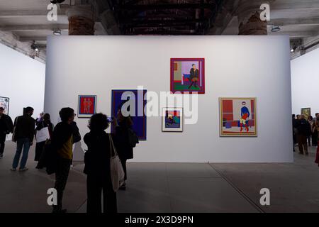 Venice, Italy - April 17, 2024: Paintings by Erica Rutherford exposed at the Arsenale during the 60th International Art exhibition of Venice biennale Stock Photo