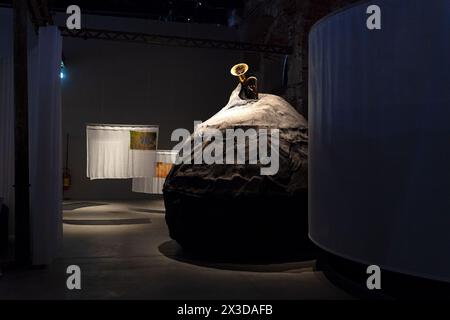 Venice, Italy - April 18, 2024: Installation by Mark Salvatus, titled Waiting Just Behind the Curtain of This Age at the Philippines Pavilion at the A Stock Photo