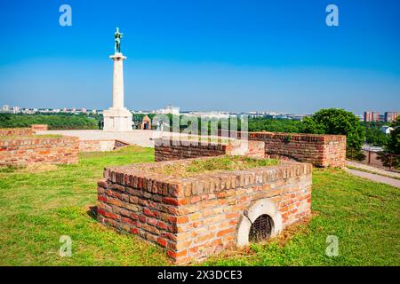 Pobednik or Victor is a victory monument in the Belgrade Fortress commemorate Serbia victory over Ottoman Empire during Balkan Wars and First World Wa Stock Photo