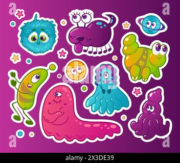 funny and cute colourful monsters for halloween with big open mouths as copy space Stock Vector