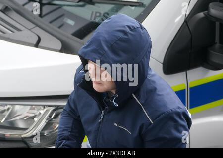 Anthony Delappe arrives at Blanchardstown District Court, he has been charged along with Conor Rafferty of the murder of Josip Strok and the assault causing harm of David Druzinec in Clondalkin on March 30. Picture date: Friday April 26, 2024. Stock Photo