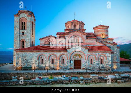 Church of Saints Clement and Panteleimon or Crkva Sveti Kliment Pantelejmon in Ohrid city, North Macedonia at sunset Stock Photo