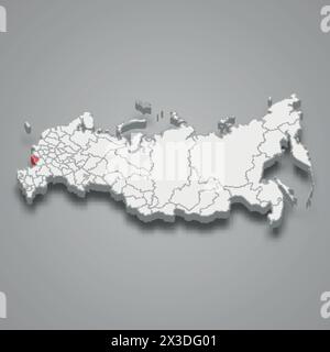 Belgorod region highlighted in red on a grey Russia 3d map Stock Vector