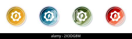 White lightning in gear sign. Alternative energy stylish round icons set. Color logo ecology vector. Vector illustration. Stock Vector