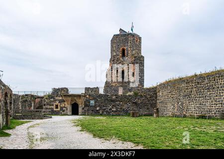 Stolpen Castle, partial ruin of a medieval hilltop castle, later a palace and a fortress, founded on the basalt hill of Stolpen, Saxony, Germany. Stock Photo