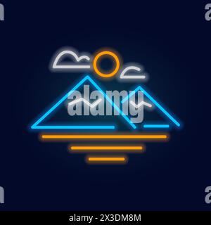 Fashion Mountain, nature neon sign. Night bright signboard, Glowing light. Summer logo, emblem for Club or bar concept Stock Vector