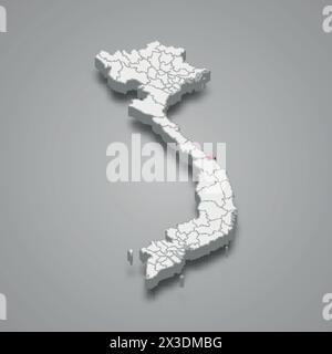 Da Nang region highlighted in red on a grey Vietnam 3d map Stock Vector